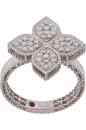 Roberto Coin Bague Princess Flower en or blanc 18ct ornées de diamants et de rubis