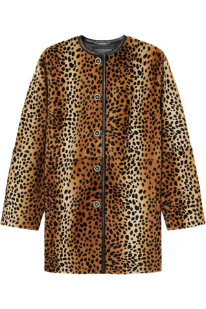 VERSACE Manteau sans col à imprimé léopard