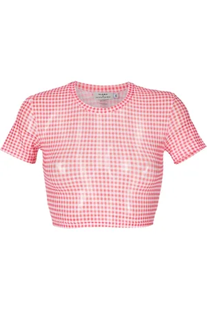 AMIR SLAMA T-shirt crop à carreaux vichy