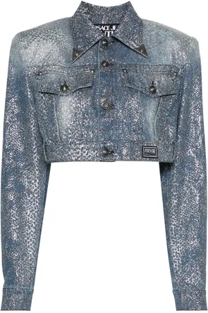 VERSACE Veste en jean Animalier à coupe crop