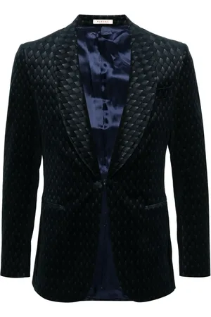 Fursac Veste de smoking en velours à motif géométrique en jacquard