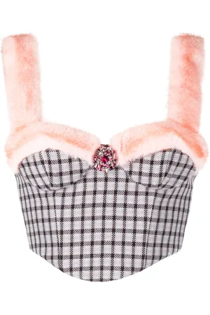 AREA Bustier en jean à ornements en cristal