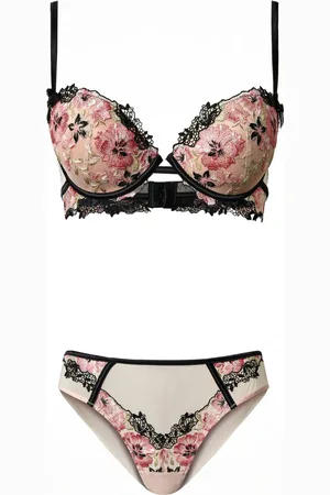 Twin-Set Culotte et soutien-gorge à fleurs brodées