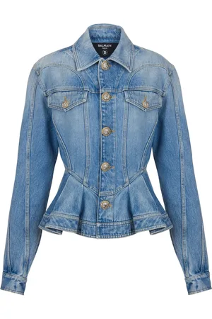 Balmain Blazer plissé en jean à boutons logo