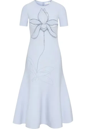 Oscar de la Renta Robe mi-longue Orchid à broderies