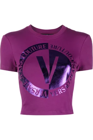VERSACE T-shirt crop à logo imprimé