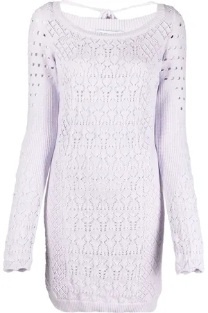 The Attico Robe courte en maille ajourée à manches longues