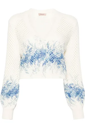 Twin-Set Cardigan en maille ajouré à bouton pression