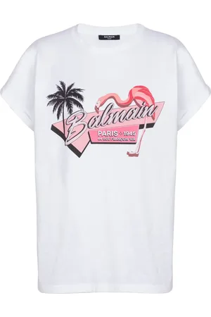 Balmain T-shirt en coton à imprimé flamant rose