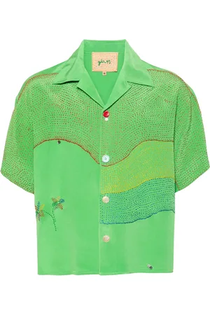 Glass Cypress Chemise en soie à broderies