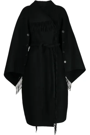 GOEN.J Manteau croisé en laine à franges