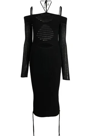 ANDREADAMO Robe mi-longue en maille à épaules dénudées