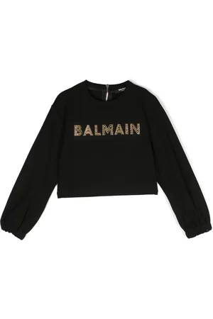 Balmain T-shirt longues manches à logo strassé