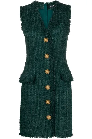 Balmain Robe courte en tweed à col v