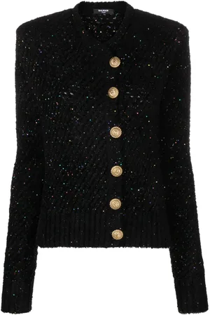 Balmain Cardigan nervuré à sequins