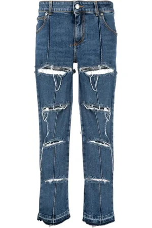Alexander McQueen Jean crop à effet usé
