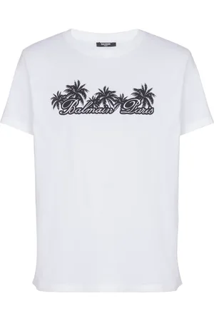 Balmain T-shirt en coton à imprimé palmier