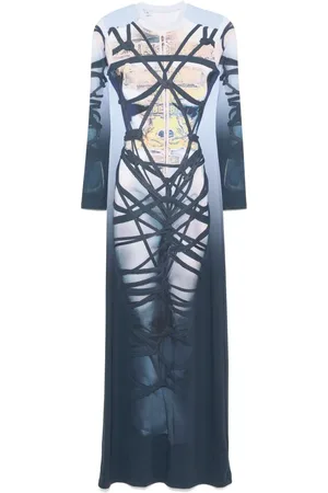 Y / PROJECT Robe longue à imprimé trompe l’œil