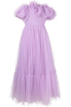 Ana Radu Robe longue en tulle à fleurs appliquées