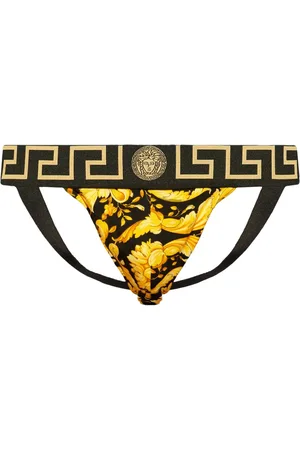 VERSACE Jockstrap en coton stretch à imprimé Barocco