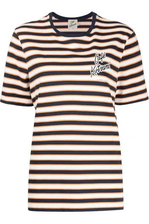 Café Kitsuné T-shirt rayé en coton à logo imprimé