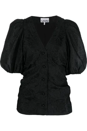 Ganni Blouse en jacquard à manches bouffantes