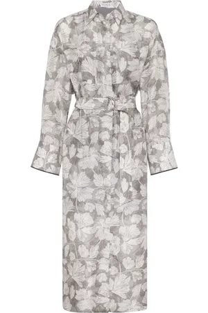 Brunello Cucinelli Robe ceinturée à motif végétal