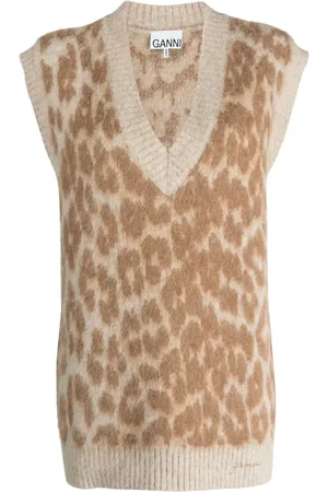 Ganni Débardeur en maille à motif léopard