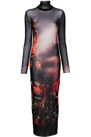 Jean Paul Gaultier Robe longue en tulle à imprimé Pigalle