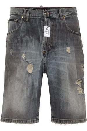 Philipp Plein Short en jean à effet usé