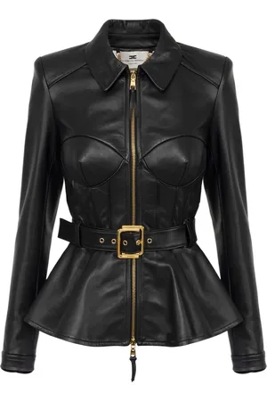 Elisabetta Franchi Veste en cuir à ourlet péplum