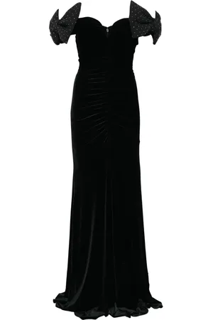 NISSA Robe longue en velours à détail de nœud