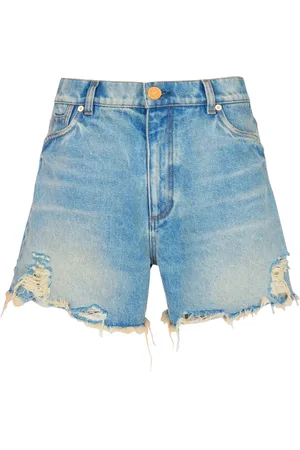 Balmain Short en jean à bords frangés