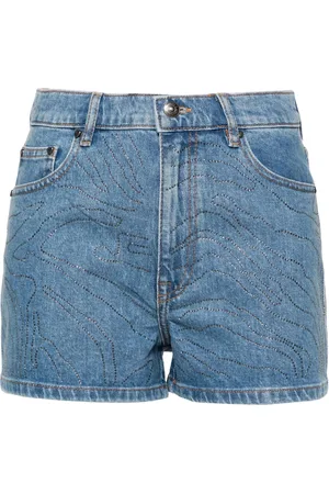 ROTATE Short en jean orné de strass à taille haute