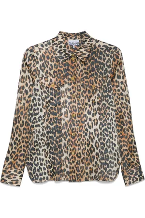 Ganni Chemise en satin à imprimé léopard