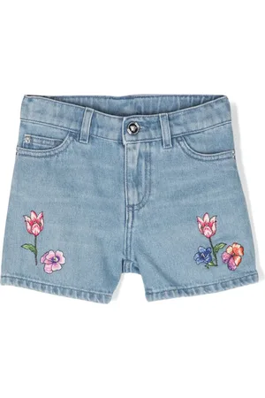 VERSACE Short en jean à fleurs brodées