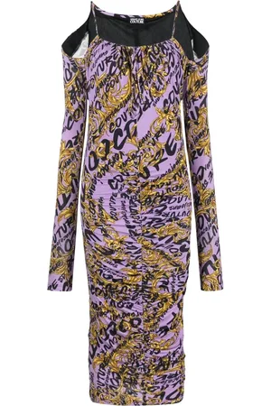 VERSACE Robe froncée à logo imprimé all-over