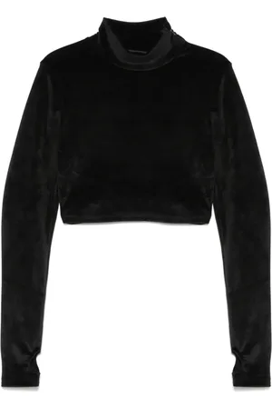 GCDS T-shirt en velours à détail de collier ras-de-cou
