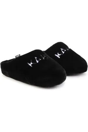 Karl Lagerfeld Chaussons en fourrure artificielle à logo brodé