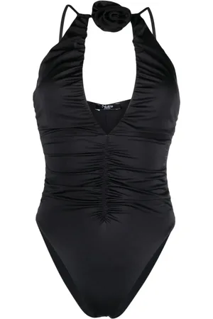 Noire Swimwear Maillot de bain à fleur appliquée