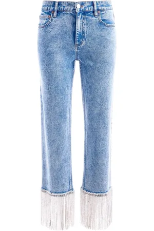ALICE+OLIVIA Jean court à ornements en cristal