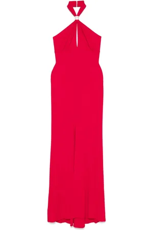 Elisabetta Franchi Robe longue drapée à plaque logo