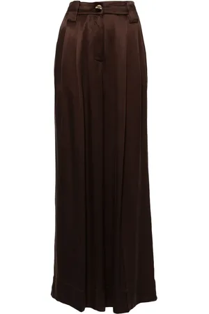 Ganni Pantalon en satin à taille haute