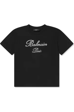 Balmain T-shirt en coton à logo strassé