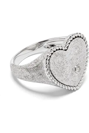 YVONNE LÉON Chevalière Coeur Pailletée en or blanc 9ct