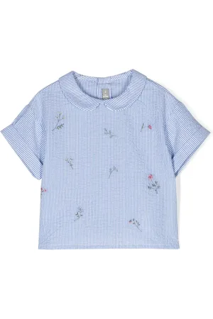 Il gufo Blouse rayée à fleurs brodées