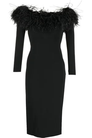 Elie saab Robe ornée de plumes à épaules dénudées
