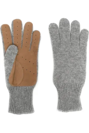 Brunello Cucinelli Gants en cachemire à bords en cuir