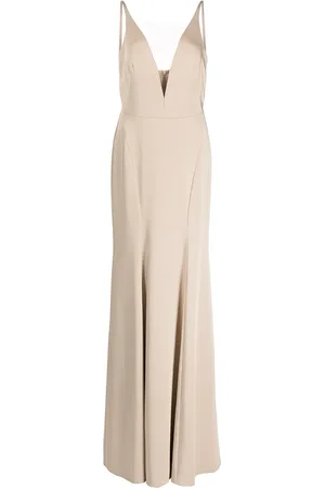 Marchesa Notte Robe longue Crema à col plongeant