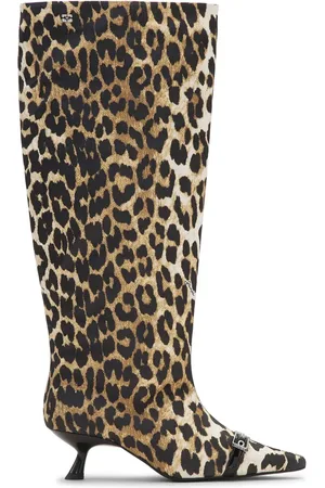 Ganni Bottes satiné à imprimé léopard